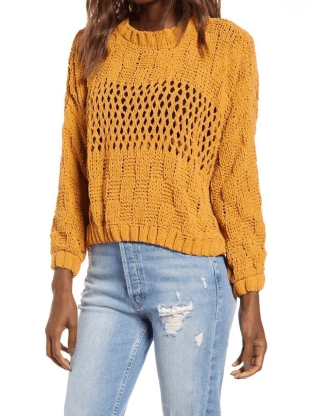 Billabong Onward We Go Chenille Sweater in Mustard
